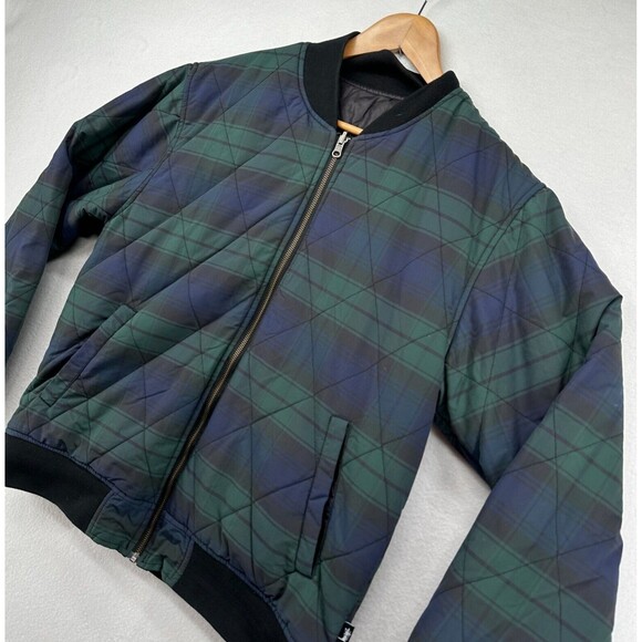 Stussy Quilted Coat Size M Reversible Plaid Black Bomber Jacket Pockets Winter - Picture 4 of 13